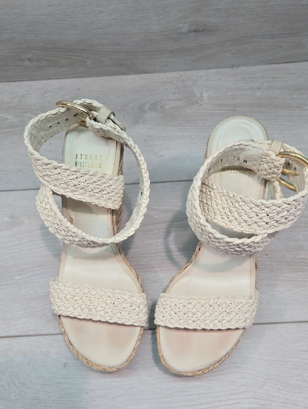 Stuart Weitzman Women Woven Espadrille Wedge Sandals Shoes Sz 7.5M - Picture 3 of 12